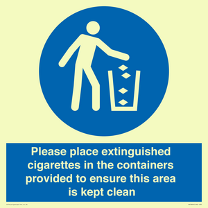 Please place extinguished cigarettes in the containers provided to ensure this area is kept clean